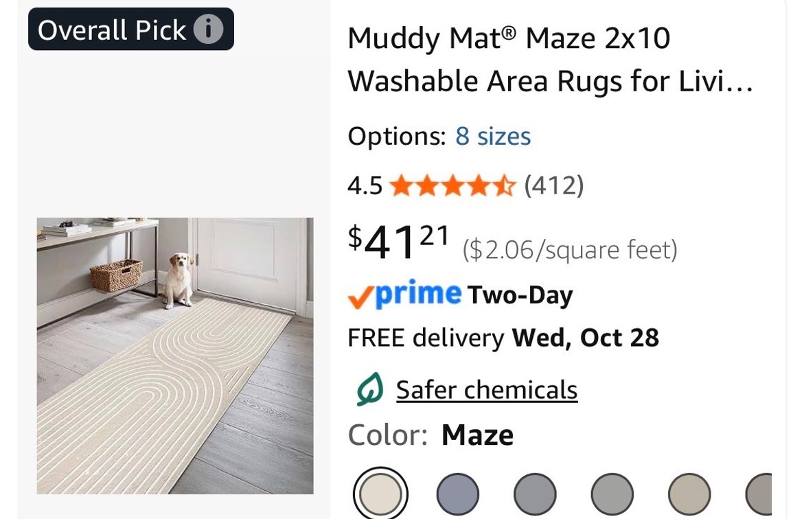 Muddy Mat Maze Washable Runner Rug 2x10 ft - Est. Retail $41.21