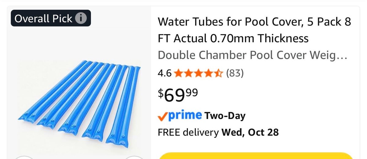 8 FT Pool Cover Water Tubes, 5-Pack - Est. Retail $69.99