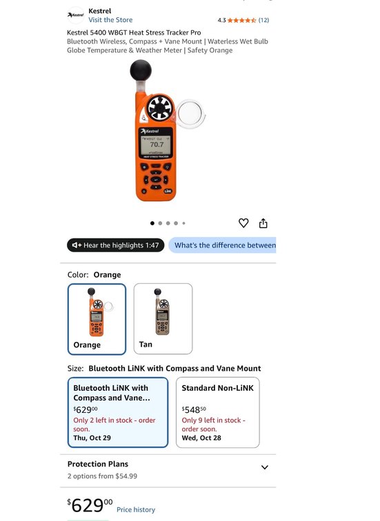 Kestrel 5400 WBGT Heat Stress Tracker- Est. Retail $629
