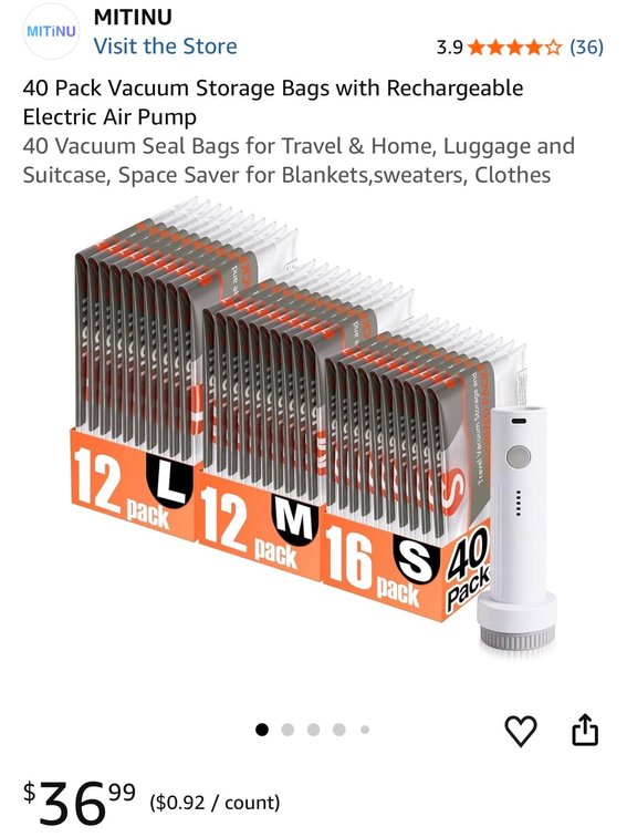 MITINU 40-Pack Vacuum Storage Bags with Electric Pump- Est Retail $37