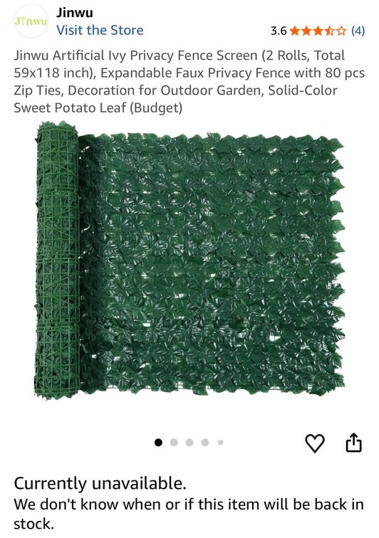 Jinwu Artificial Ivy Privacy Fence Screen, 59x118 In - Est Retail $40