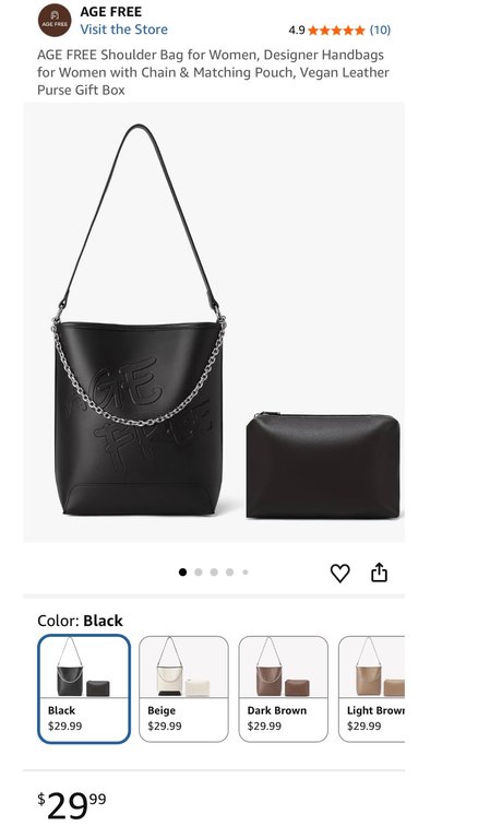 AGE FREE Black Vegan Leather Shoulder Bag with Matching Pouch - Est Retail $30