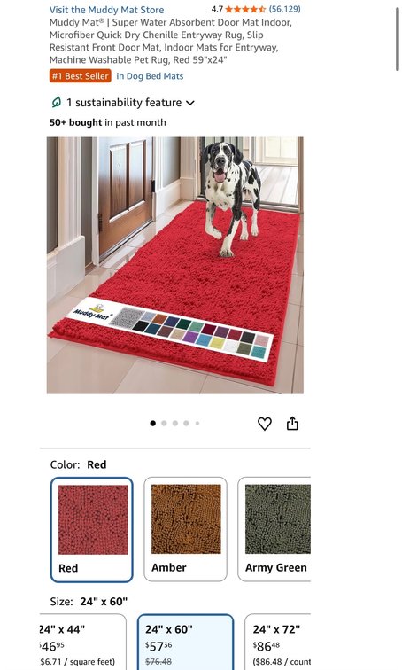 Muddy Mat Red Microfiber Chenille Runner Rug, 24 x 60 in. - Est Retail $60
