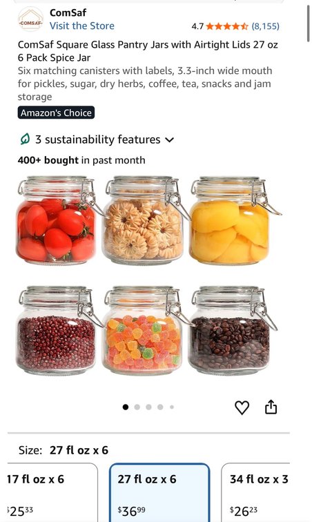 Square Glass Pantry Jars, 27 oz, Set of 6- Est. Retail $36.99