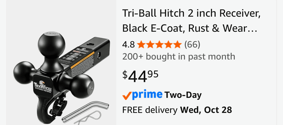 TrkWyze Tri-Ball Hitch Receiver- Est. Retail $44.95