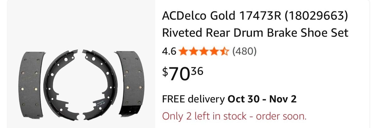 ACDelco Riveted Rear Brake Shoe Set 17473R- Est. Retail $70