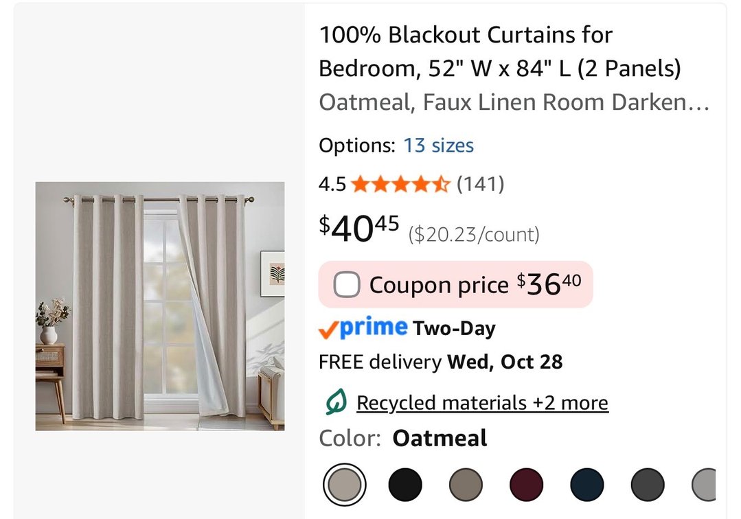 Blackout Curtains 52" x 84" 2 Panels, Oatmeal- Est. Retail $40
