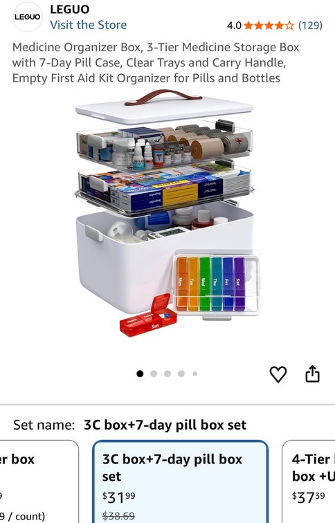 3-Tier Medicine Storage Box with 7-Day Pill Case - Est Retail $32