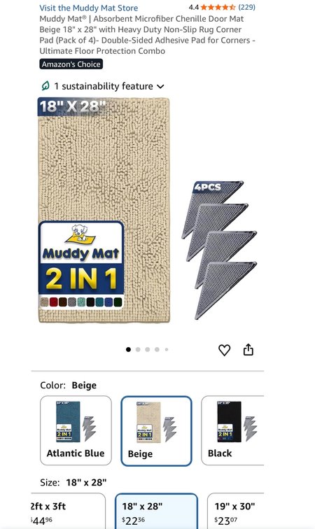 Muddy Mat Microfiber Chenille Door Mat 18" x 28" with Corner Pads - Est Retail $22