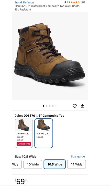 Defencas Men's 6" Waterproof Boots Size 10.5W - Est. Retail $69.99