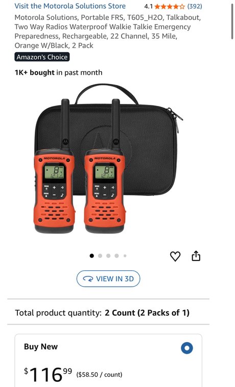 Motorola Solutions Talkabout T605 H2O Two-Way Radios, 2-Pack - Est Retail $117