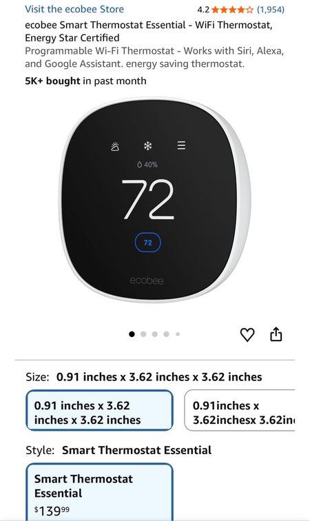 ecobee Smart Thermostat Essential - Est. Retail $139.99