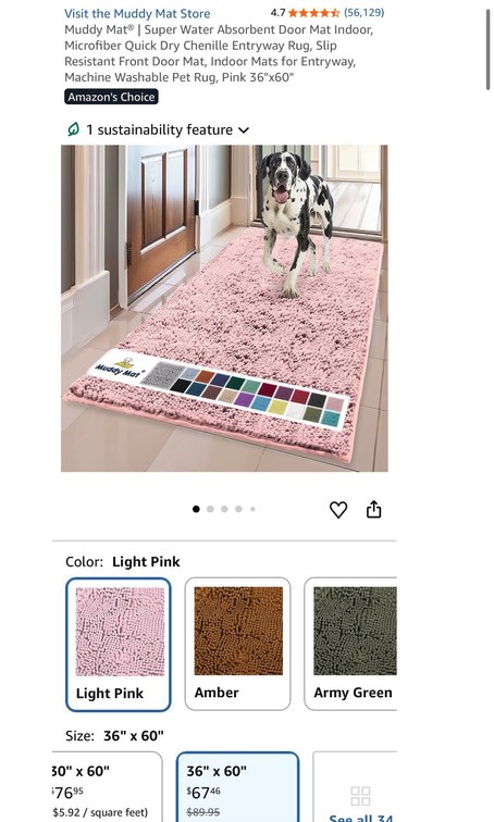 Muddy Mat Microfiber Pet Rug 36" x 60" Light Pink- Est. Retail $70
