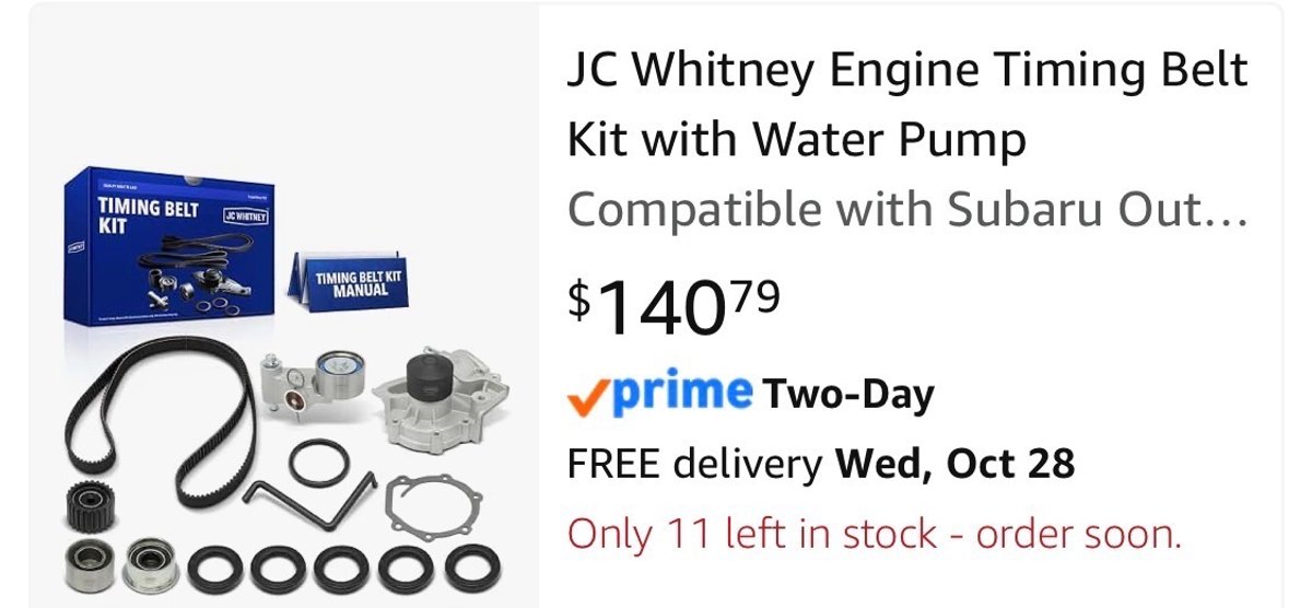 JC Whitney Timing Belt Kit with Water Pump - Est. Retail $140.79