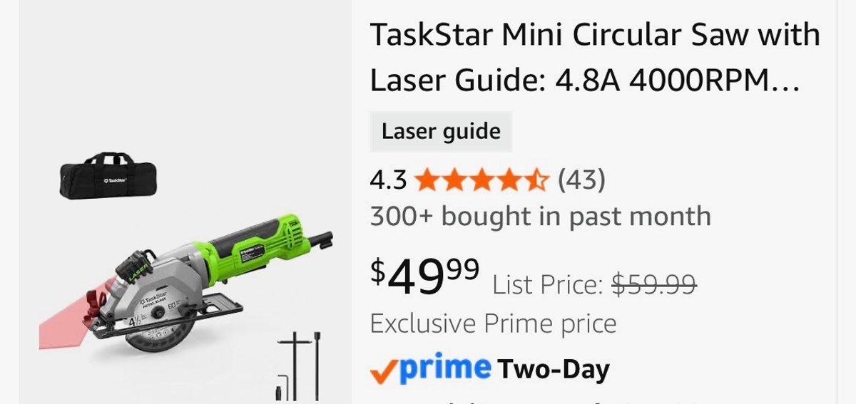 TaskStar Mini Circular Saw with Laser Guide- Est. Retail $49.99