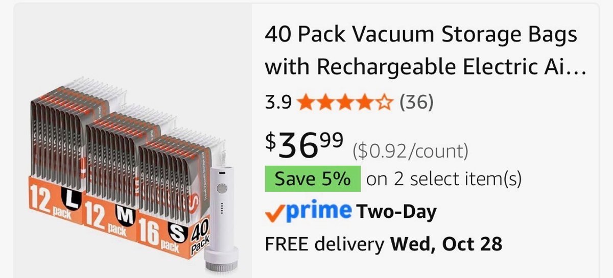 40-Pack Vacuum Storage Bags with Electric Pump - Est. Retail $36.99