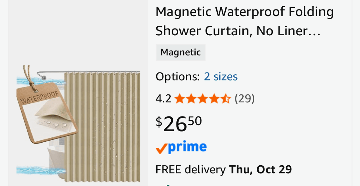 Magnetic Waterproof Folding Shower Curtain- Est. Retail $26.50