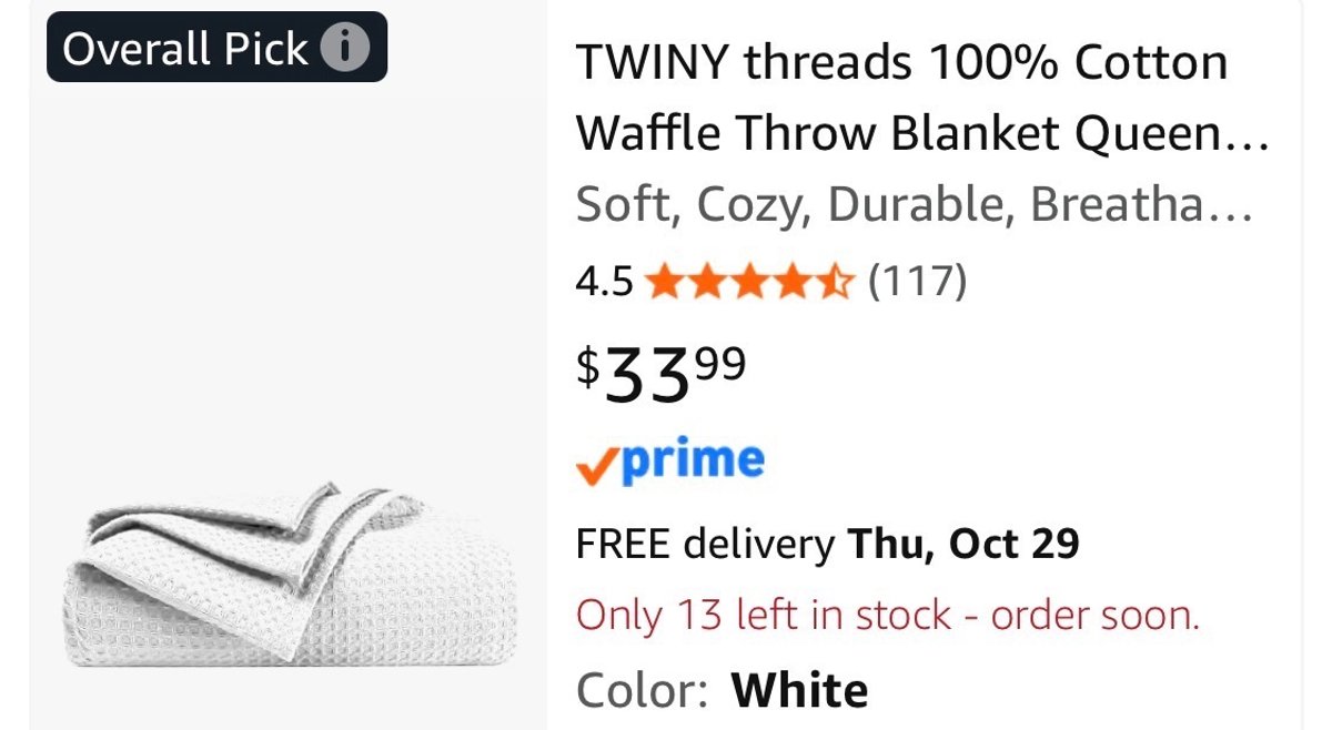 TWINY Threads Cotton Waffle Throw Blanket Queen- Est. Retail $33.99