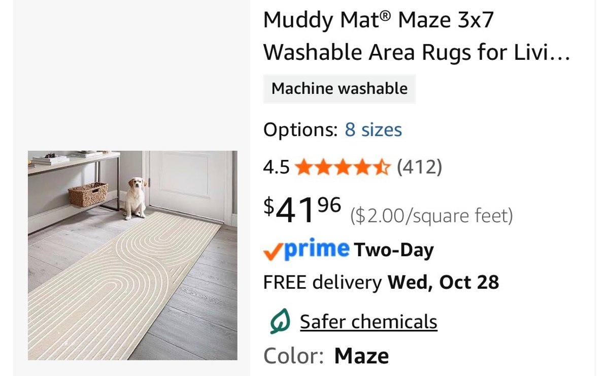 Muddy Mat Maze Washable Runner Rug 3x7 - Est. Retail $42