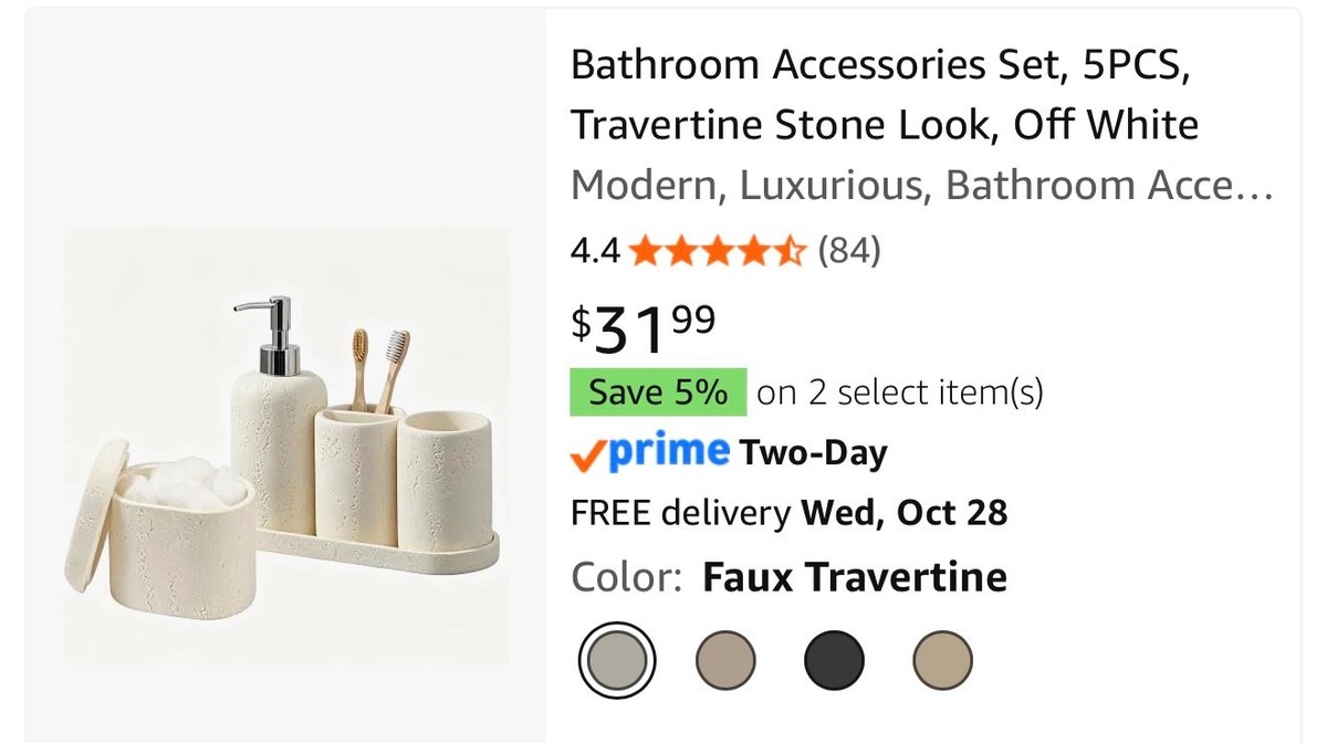 Haocoott 5-Piece Faux Travertine Bathroom Set - Est. Retail $31.99