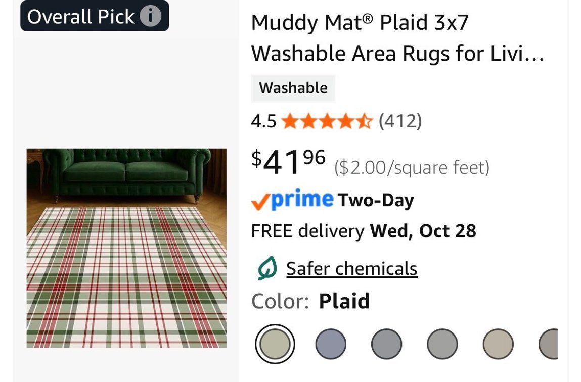 Muddy Mat Plaid Washable Area Rug, 3 x 7 ft - Est. Retail $41.96
