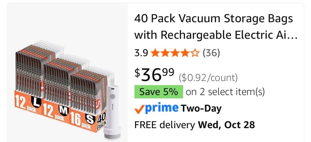 40 Pack Vacuum Storage Bags with Electric Pump - Est. Retail $36.99