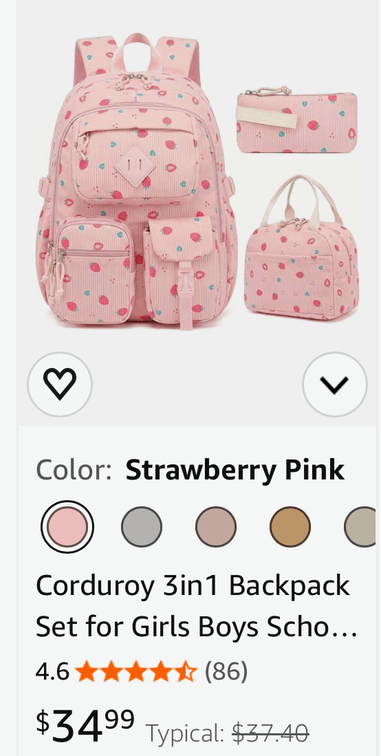 Corduroy Strawberry Print 3-in-1 Backpack Set - Est. Retail $35