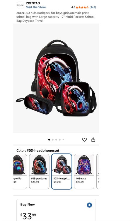 ZRENTAO 3-Piece 17" Backpack, Lunch Bag, and Pencil Case Set - Est Retail $34
