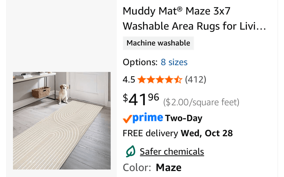 Muddy Mat Maze Washable Runner Rug 3x7 ft- Est. Retail $41.96