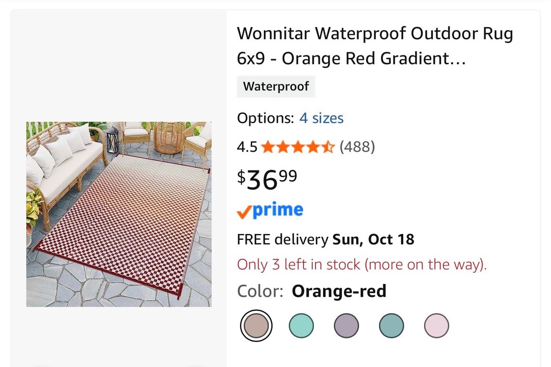 Wonnitar 6 x 9 ft Waterproof Outdoor Rug - Est. Retail $36.99