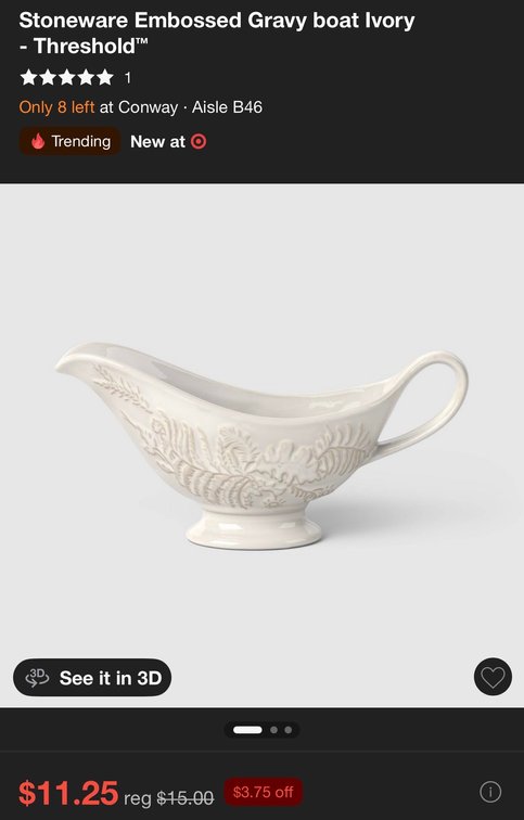 2 Embossed Stoneware Gravy Boat- Est. Retail $30
