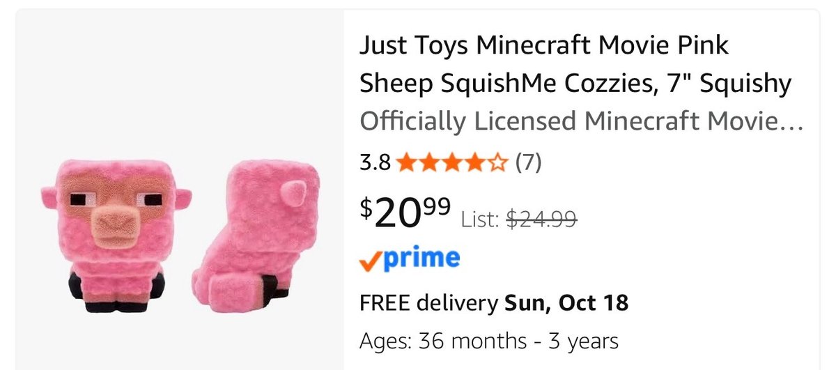 Just Toys Minecraft Movie Pink Sheep SquishMe Cozzies - Est. Retail $24.99