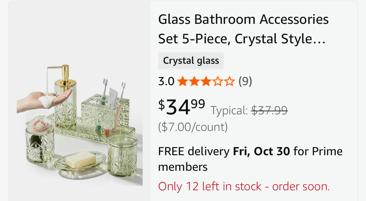 Glass Bathroom Accessories 5-Piece Set - Est. Retail $34.99
