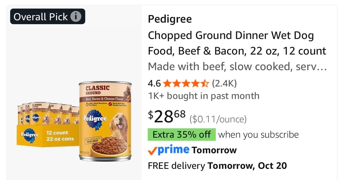 Pedigree Wet Dog Food, 22 oz Cans, 12-Pack - Est. Retail $28.68