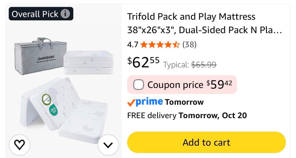 HUCBAEG Trifold Pack and Play Mattress- Est. Retail $65.99