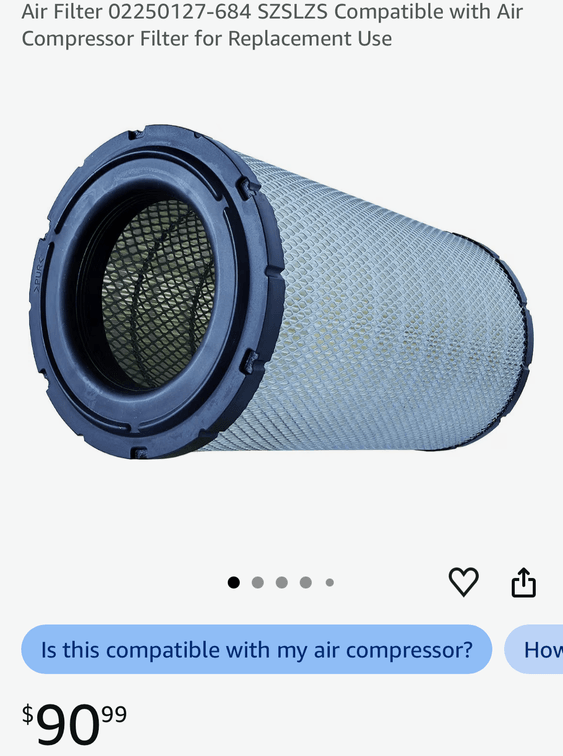 Air Compressor Replacement Filter - Est. Retail $90.99