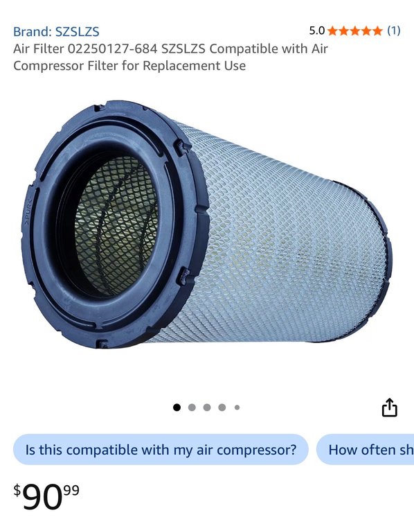 Cylindrical Air Compressor Filter - Est. Retail $90.99
