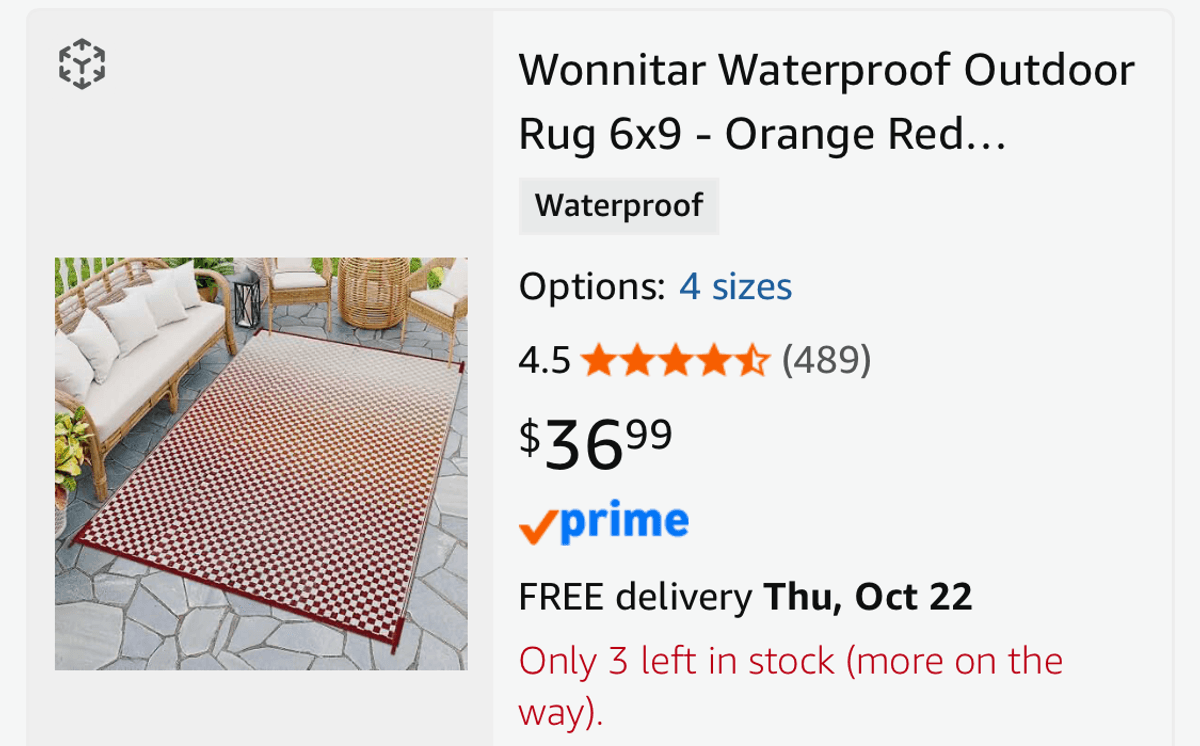 Wonnitar 6x9 Waterproof Outdoor Rug - Est. Retail $36.99
