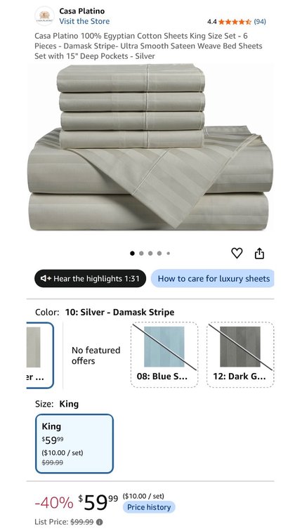 Casa Platino 6-Piece King 1000TC Egyptian Cotton Sheet Set- Est. Retail $99.99
