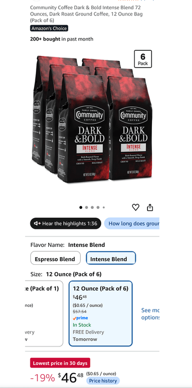 Community Coffee Dark & Bold Ground Coffee 6-Pack - Est. Retail $46.48