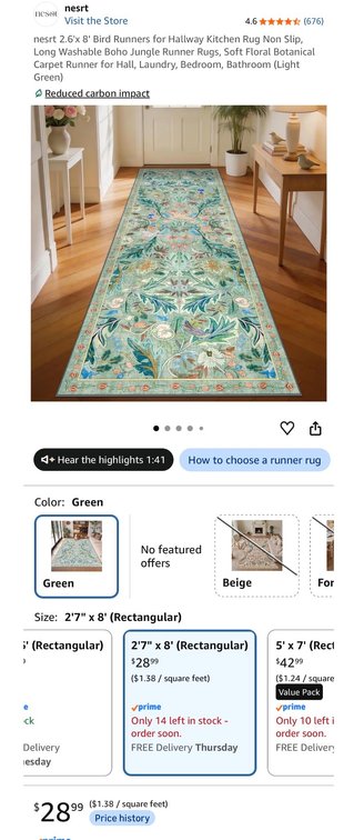nesrt Floral and Bird Runner Rug, 2'7" x 8'- Est. Retail $28.99