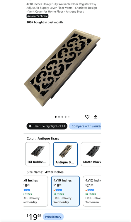 6 Pack Charlotte Design 4x10 In Floor Register - Est. Retail $119.94