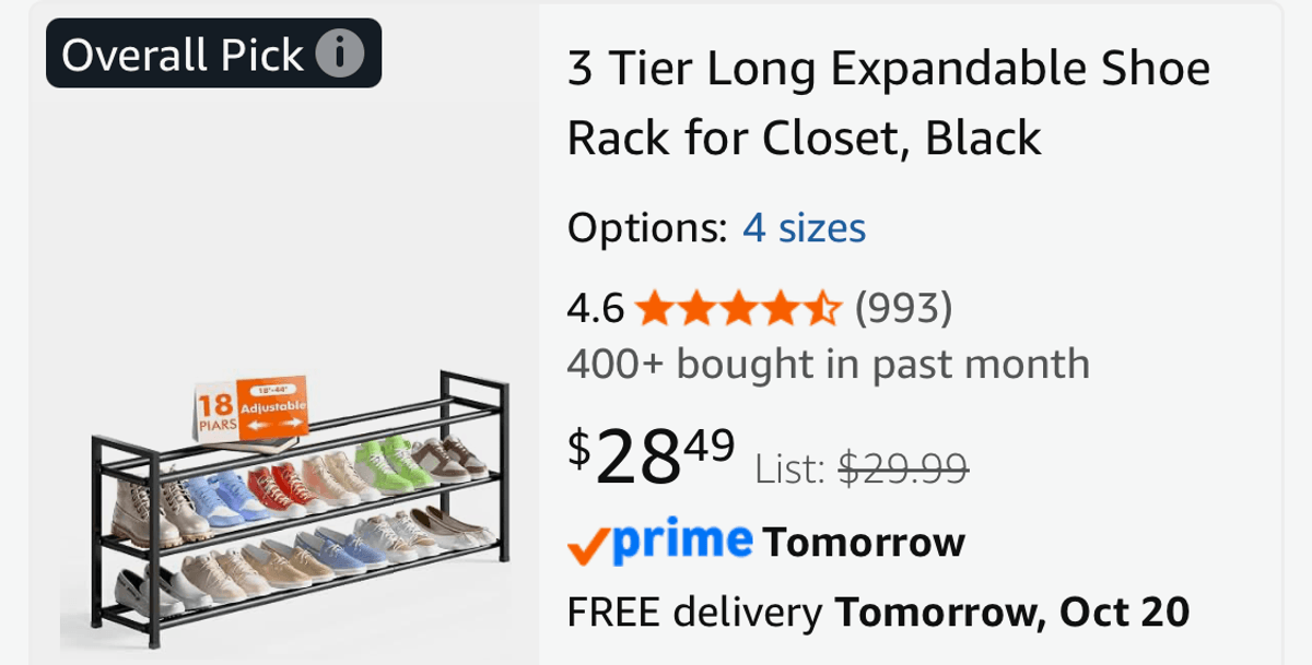 3-Tier Expandable Shoe Rack - Est. Retail $30