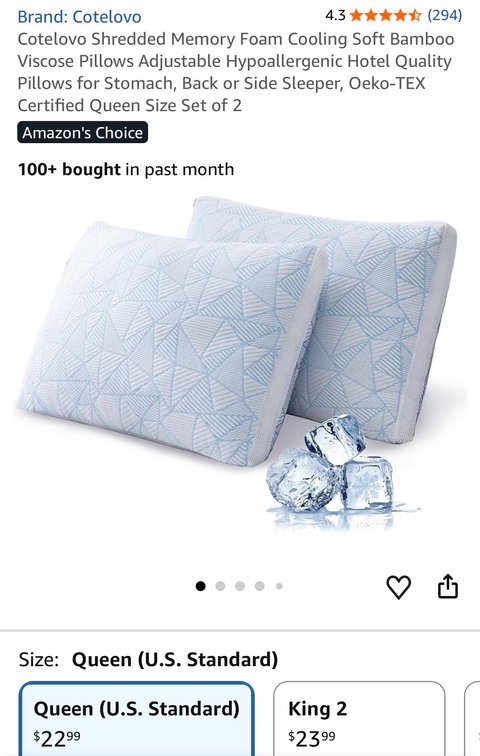 Cotelovo Queen Shredded Memory Foam Pillows Set of 2 - Est. Retail $22.99