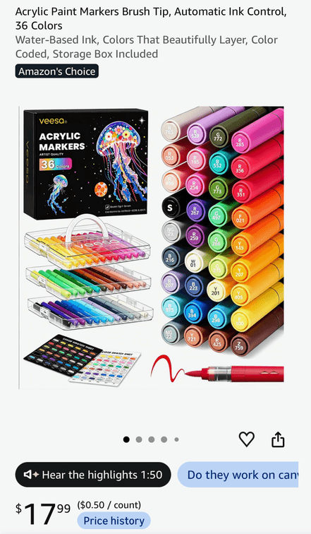 Veeso 36-Color Acrylic Paint Marker Set - Est. Retail $17.99