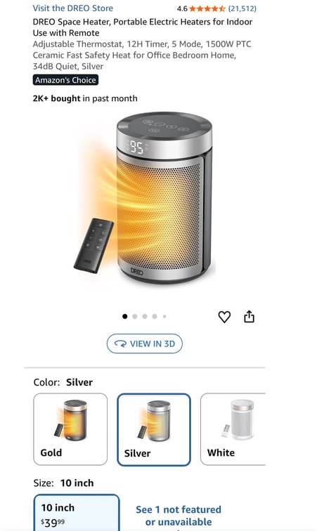 Dreo Atom 316 PTC Space Heater - Est. Retail $39.99