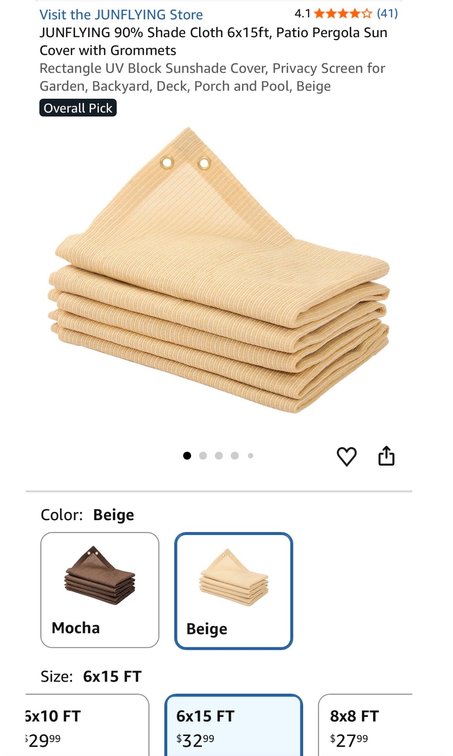 JUNFLYING 90% Shade Cloth, 6x15 ft - Est. Retail $32.99