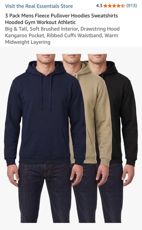 Real Essentials Men's Fleece Hoodies 3-Pack, 3XL - Est. Retail $49.99