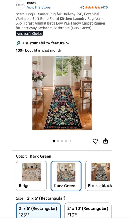 nesrt Botanical Jungle Runner Rug, 2' x 6', Dark Green - Est. Retail $26