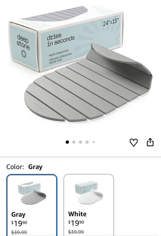 Deep Stone Gray Diatomite Stone Bath Mat, 24 x 15 in